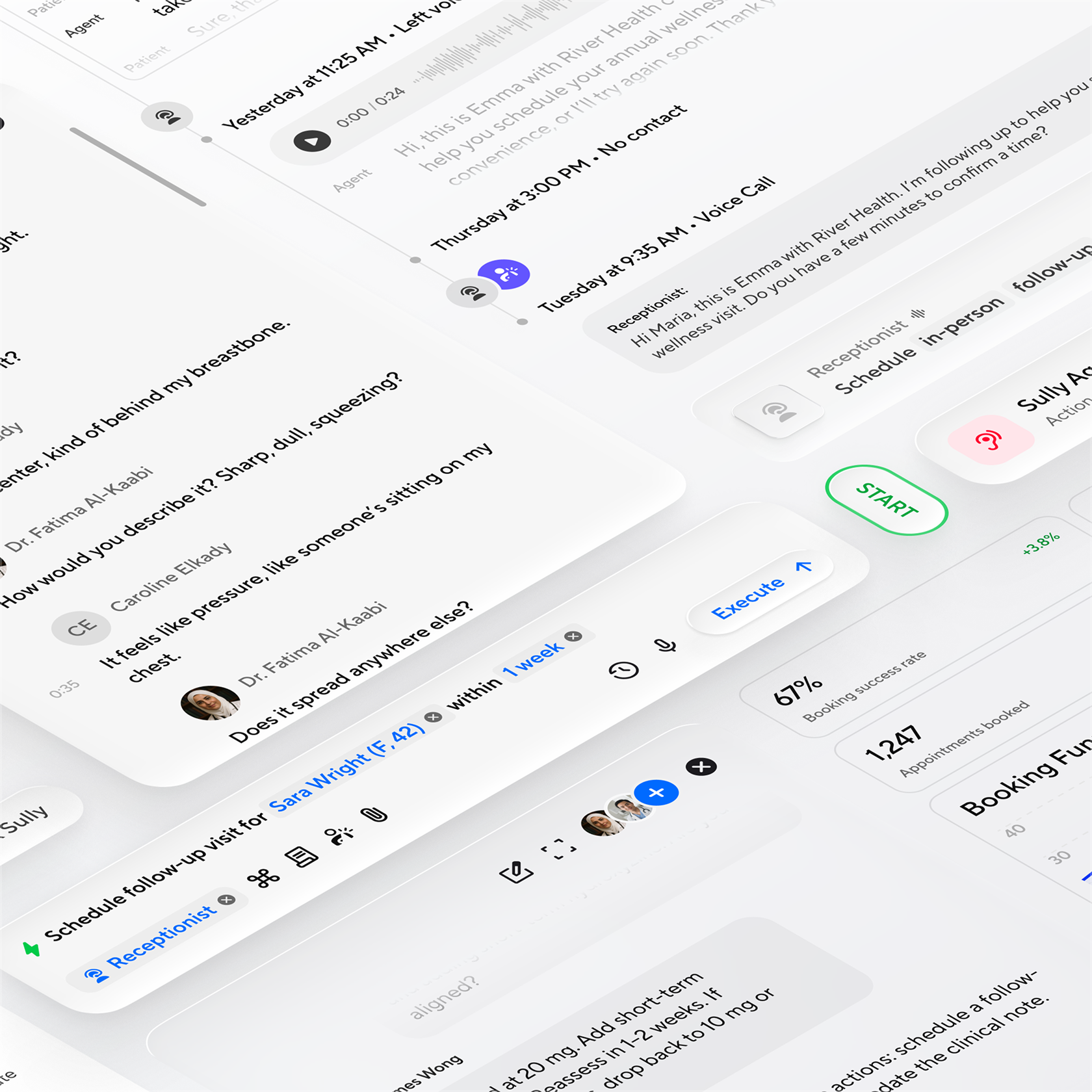 Selected Sully.ai product design showing clinical and patient-access workflows